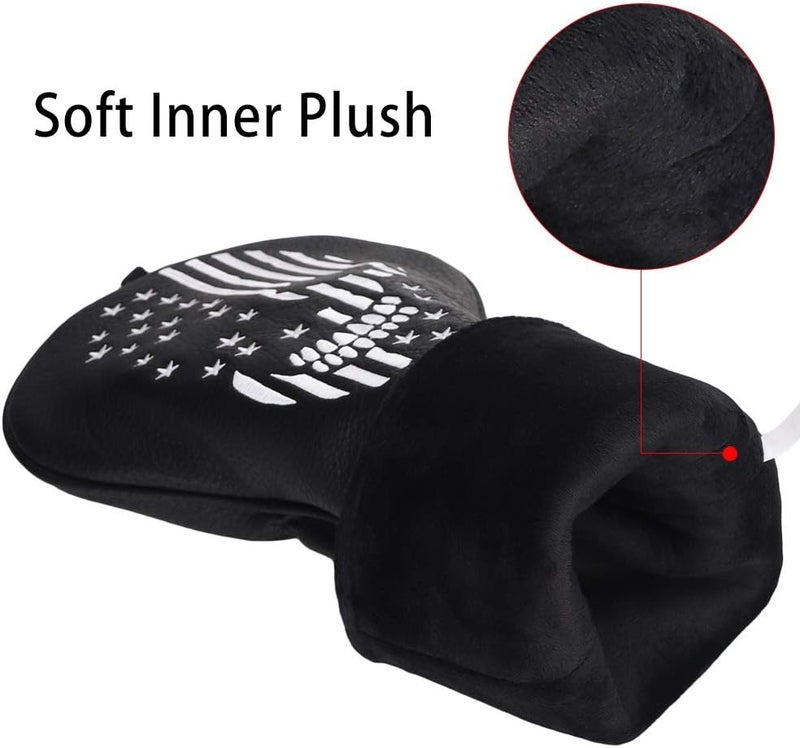 caiobob mytag Skull Skeleton Golf Head Covers Black Synthetic Leather Golf Headcovers Set Fits Driver Fairway Wood Hybrid/Utility Putter Iron Wedge Headcover - Image 3